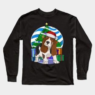 Basset Hound Dog Cute Santa Christmas Gift Long Sleeve T-Shirt